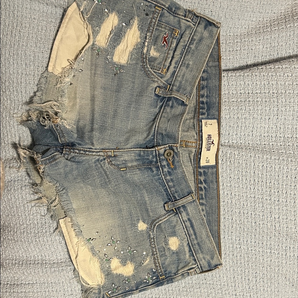 Hollister Women's Light Blue Distressed Jean Shorts